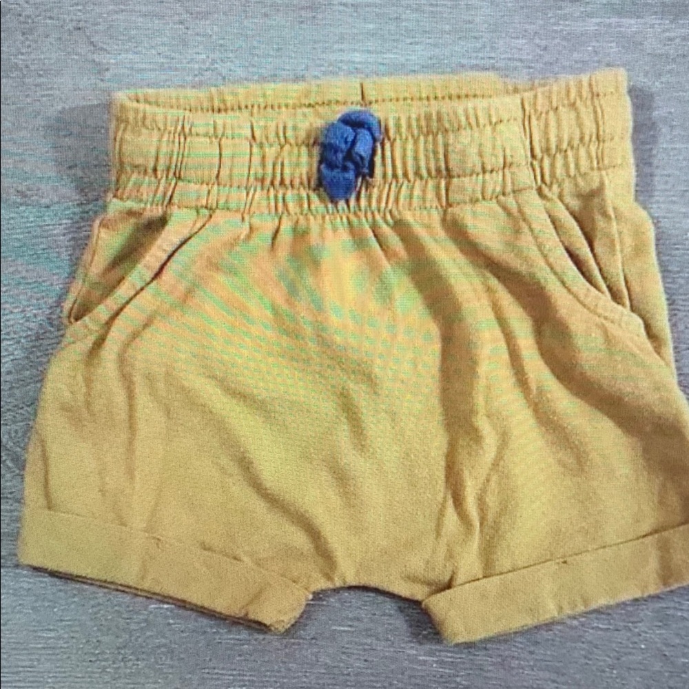 Yellow Baby Shorts with Blue Tie